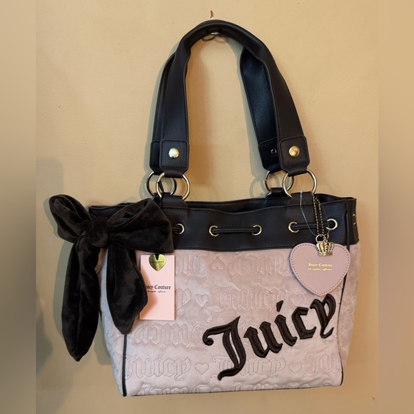 Juicy Couture Handbags - Juicy Couture Blush and Brown Velvet Bow Shoulder Tote
